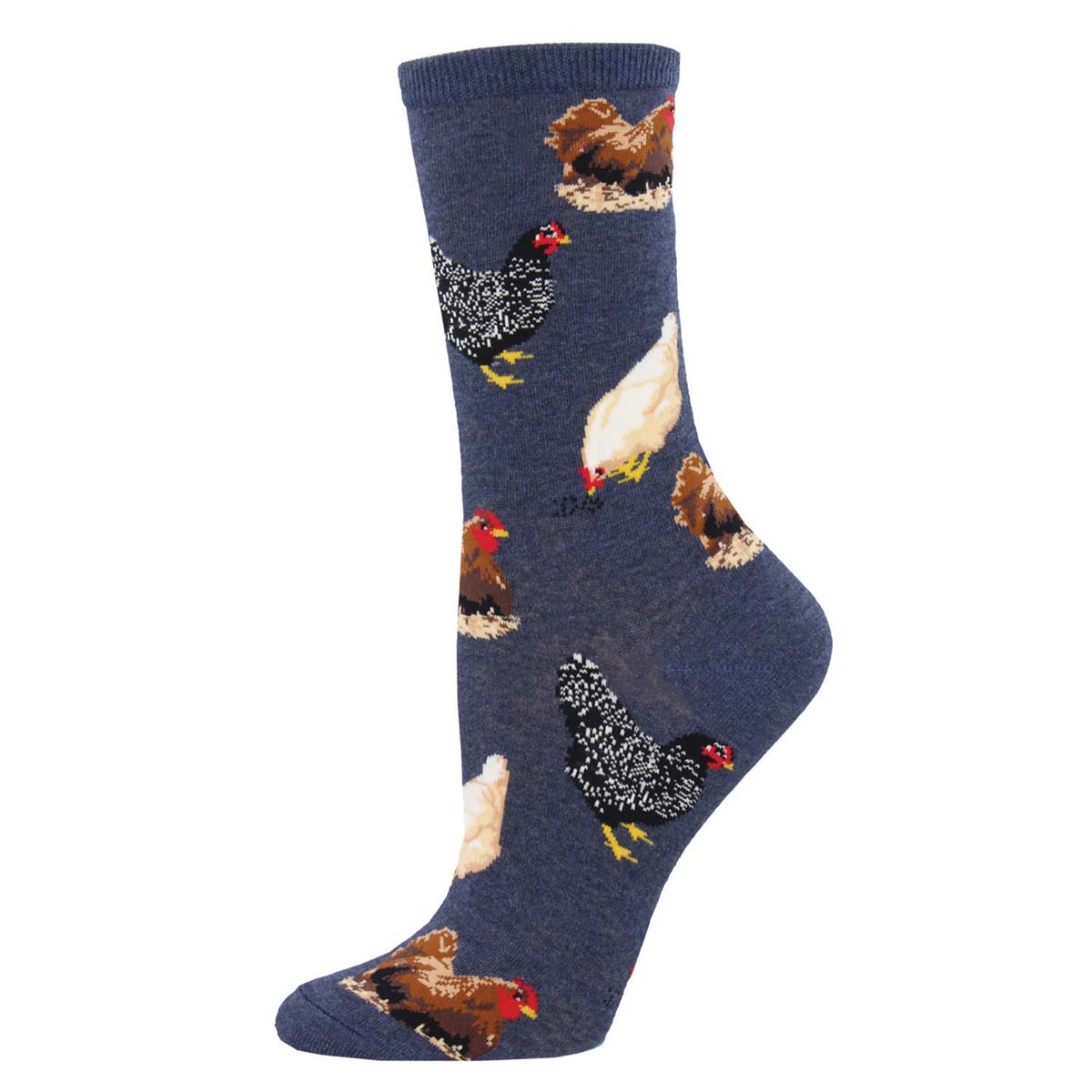 Women's Cotton Crew Socks - Chicken Pattern - Blue - Socksmith