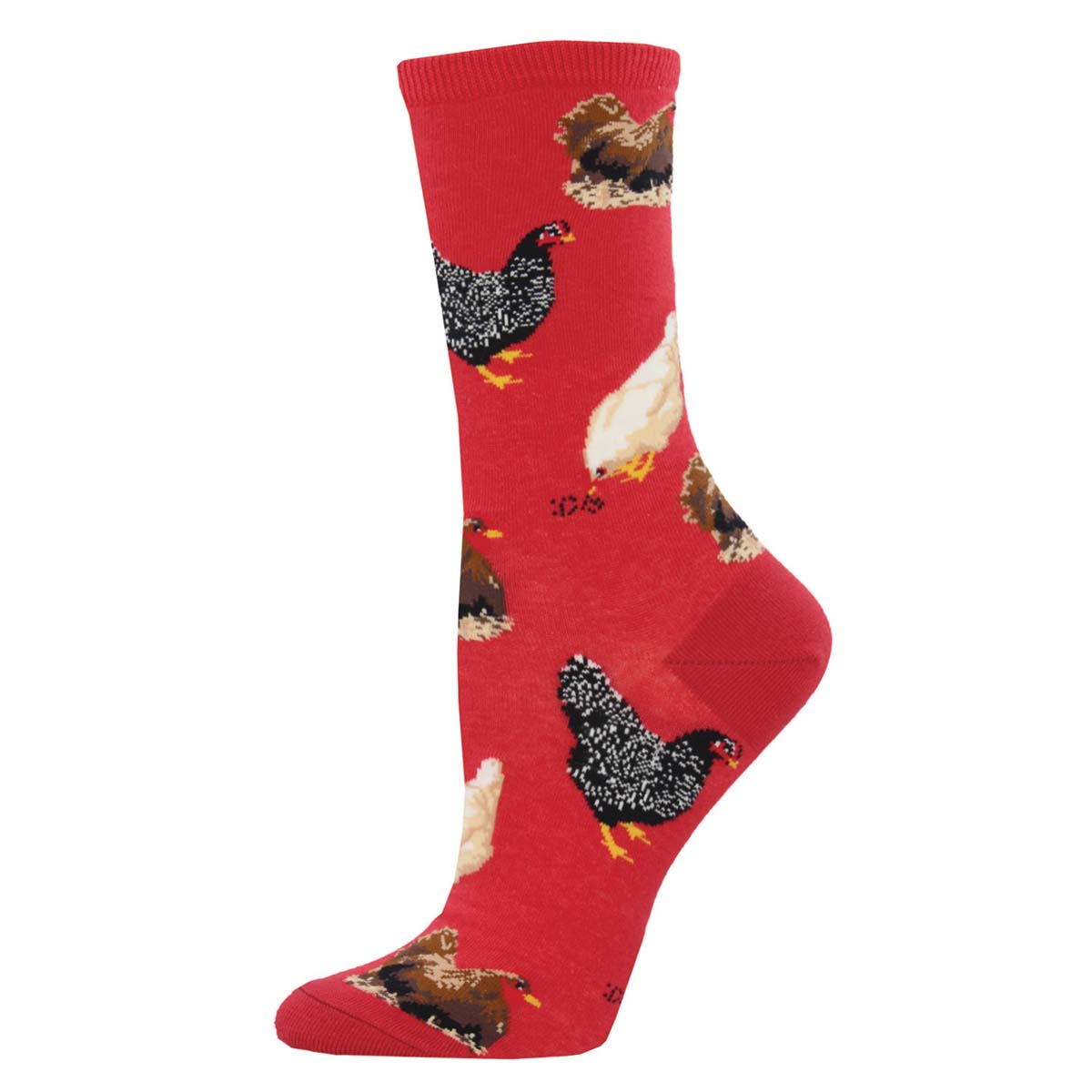 Women's Cotton Crew Socks - Chicken Pattern - Red - Socksmith