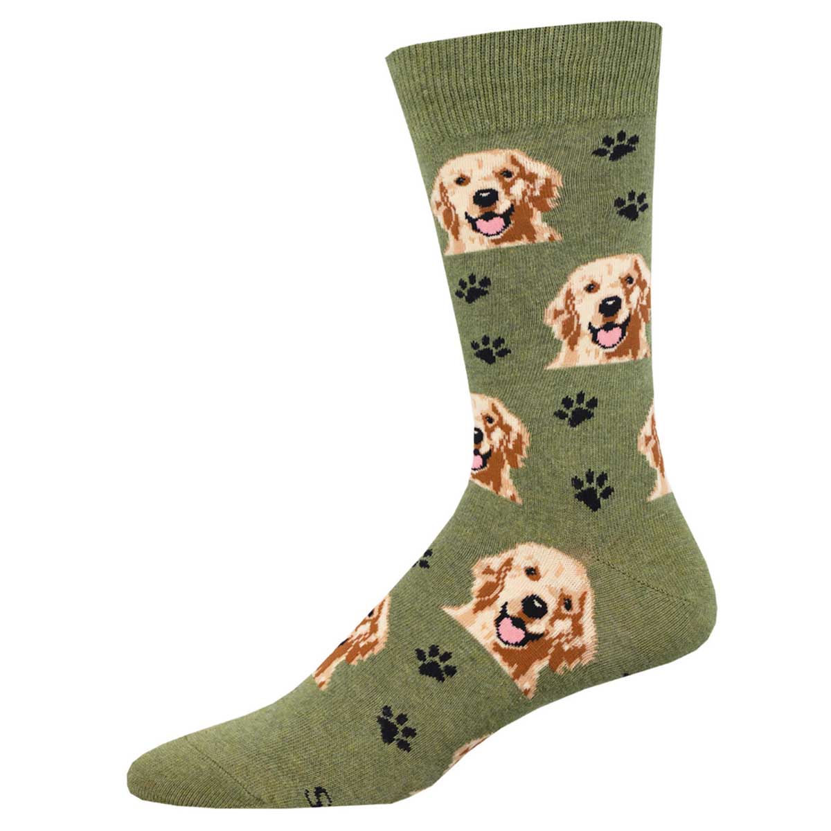 Men's Cotton Crew Socks - Golden Retriever Pattern - Green - Socksmith