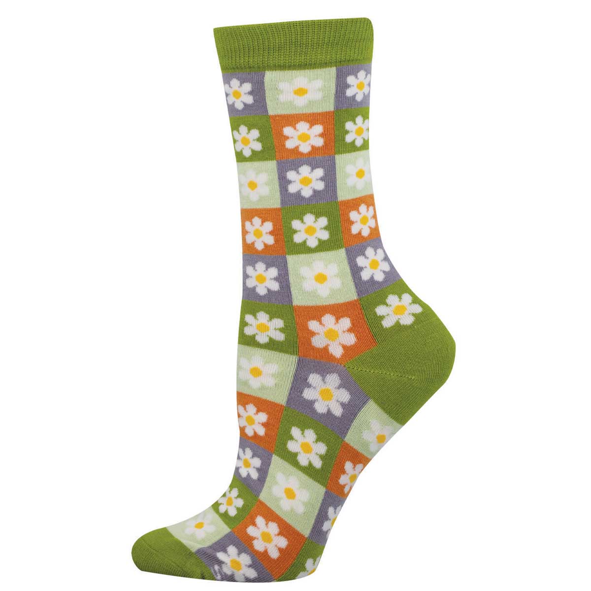 Colorful sock with daisy checkered pattern