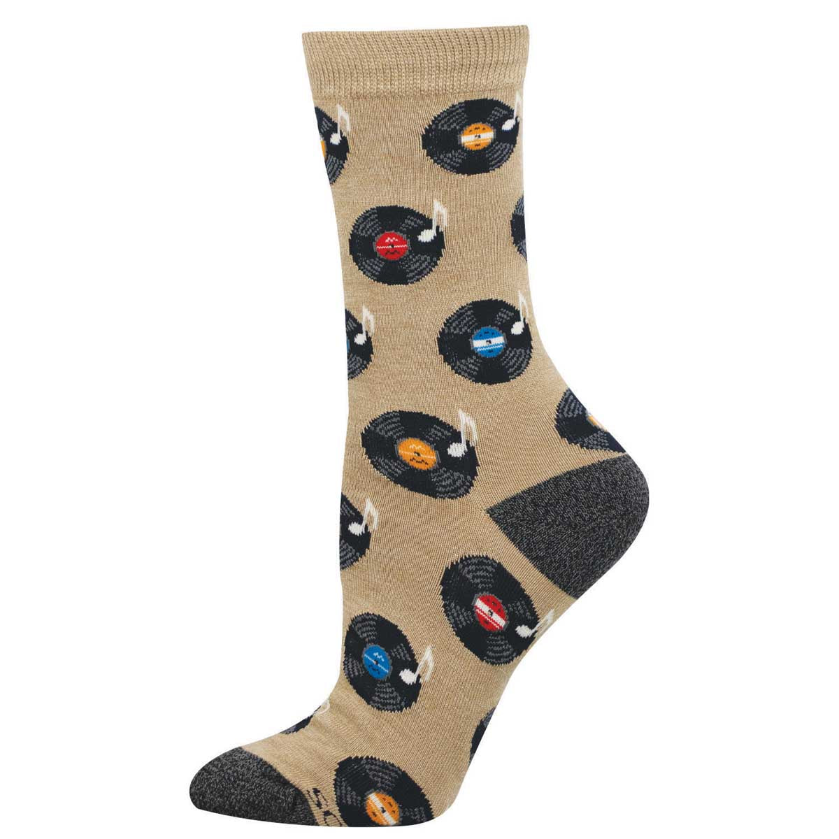 Beige sock with vinyl record design