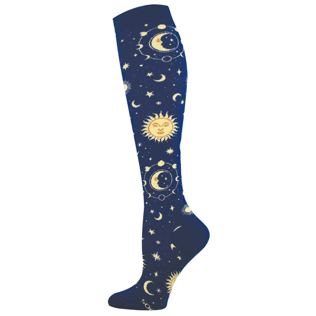 Women's Knee High Cotton Crew Socks - Celestial Pattern- Blue - Socksmith