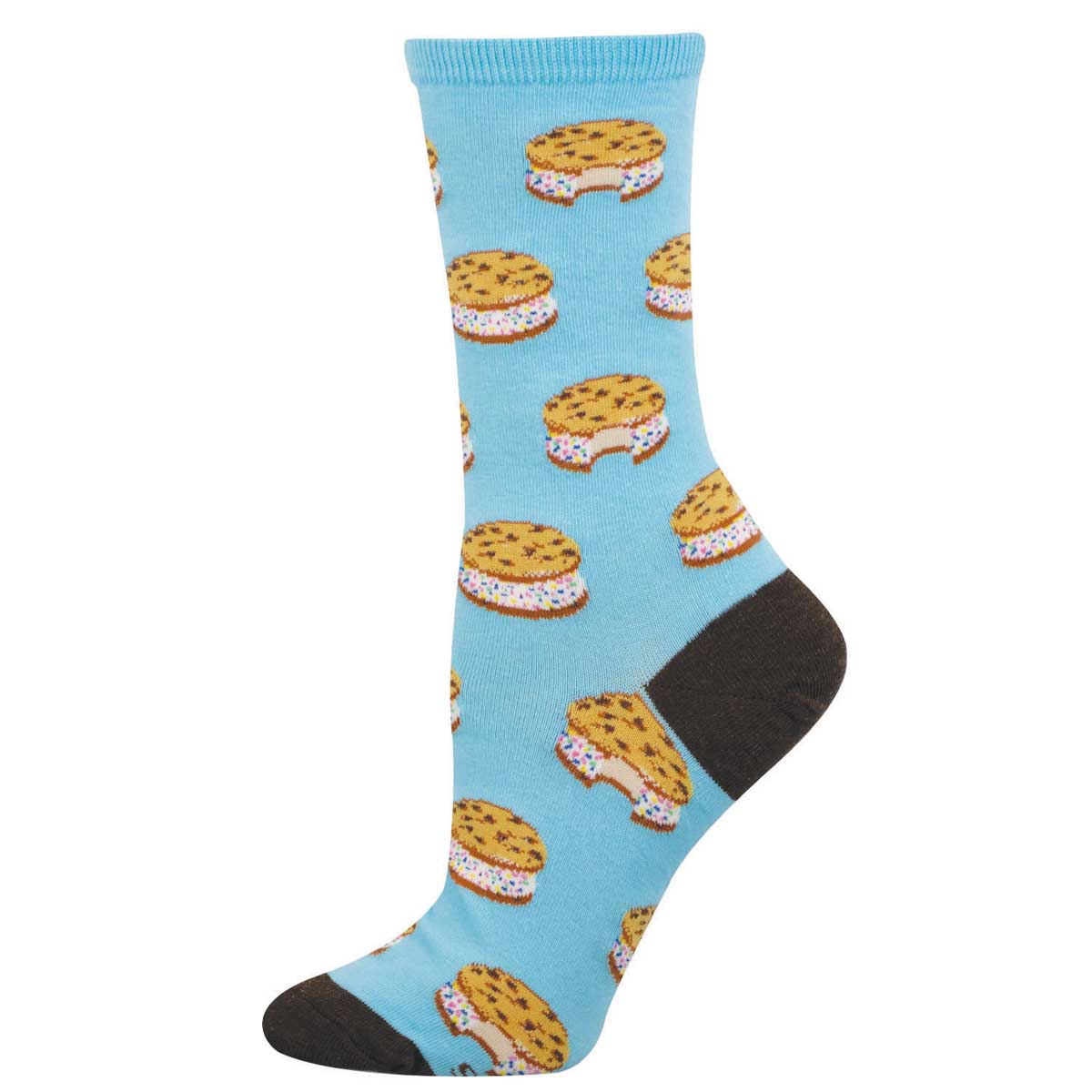 Women's Cotton Crew Socks - Ice Cream Sandwich Pattern - Blue - Socksmith