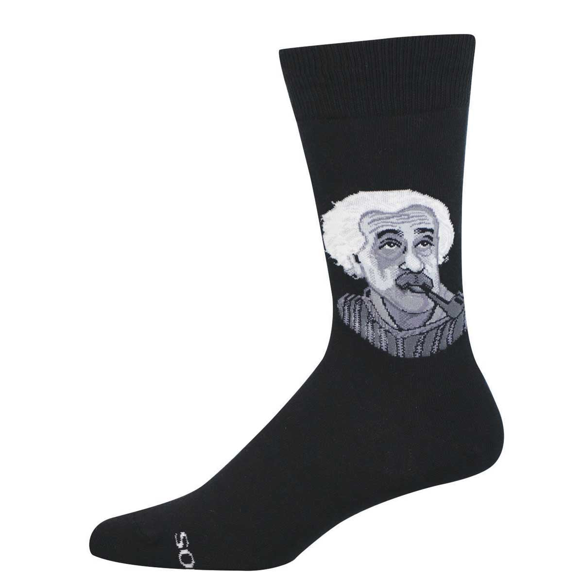 Men's Cotton Crew Socks - Einstein Smoking Pipe - Black - Socksmith