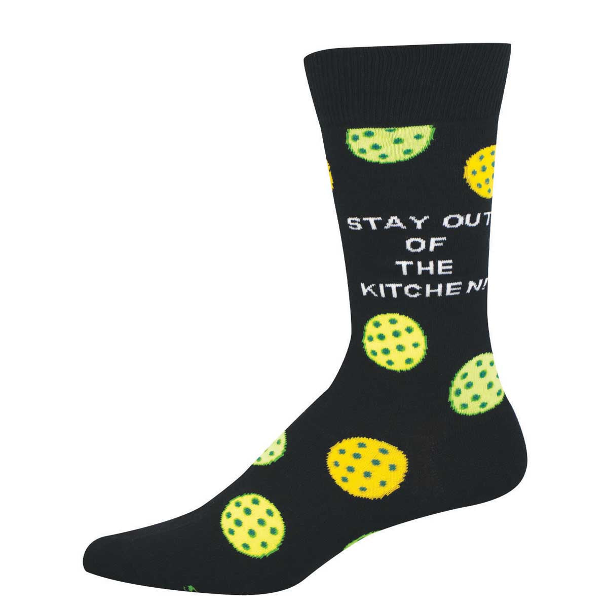 Men's Cotton Crew Socks - 'Stay Out of the Kitchen!' and Pickleballs - Black - Socksmith