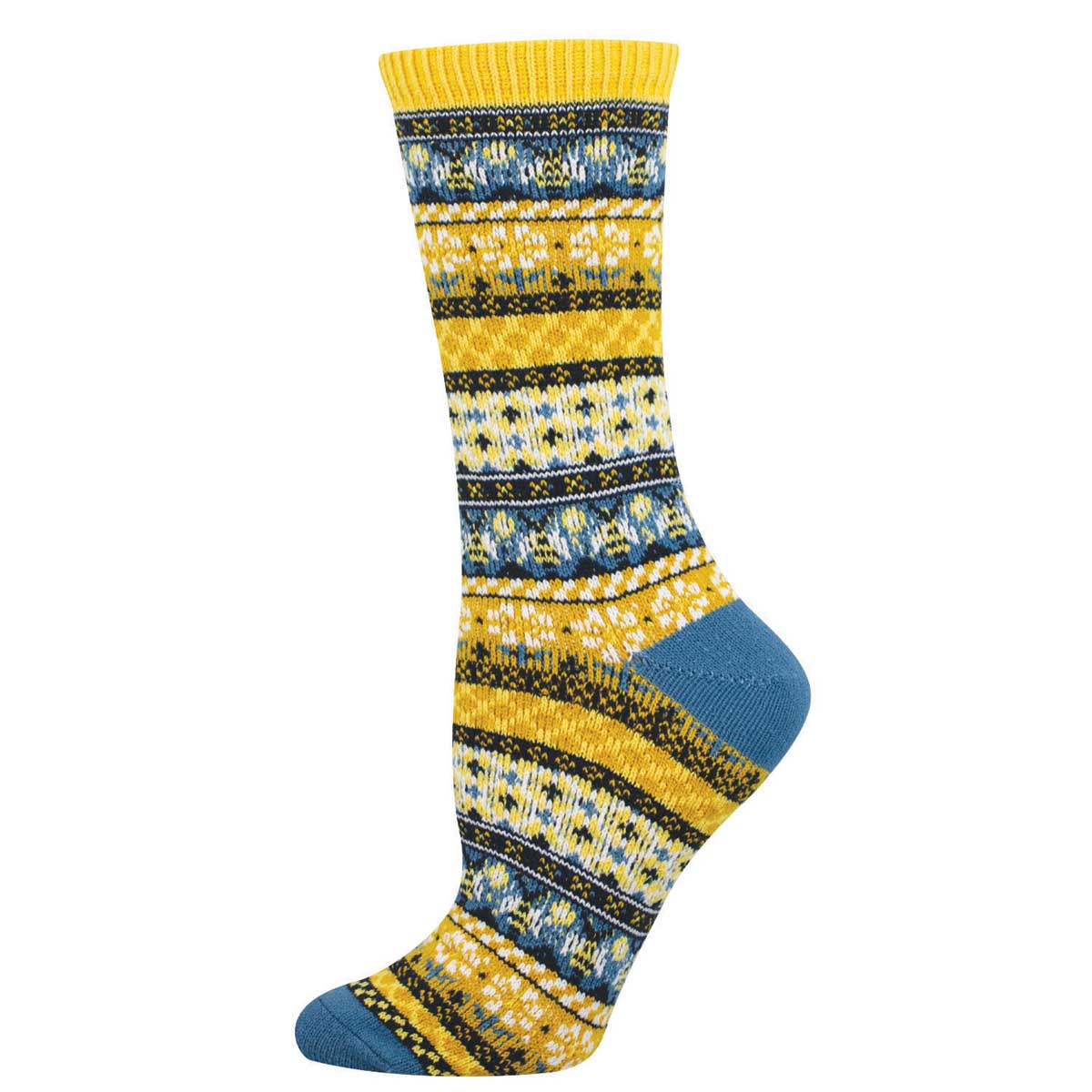 Women's Polyester Sweater Socks - Cozy Honey Bees Pattern - Yellow and Blue - Socksmith