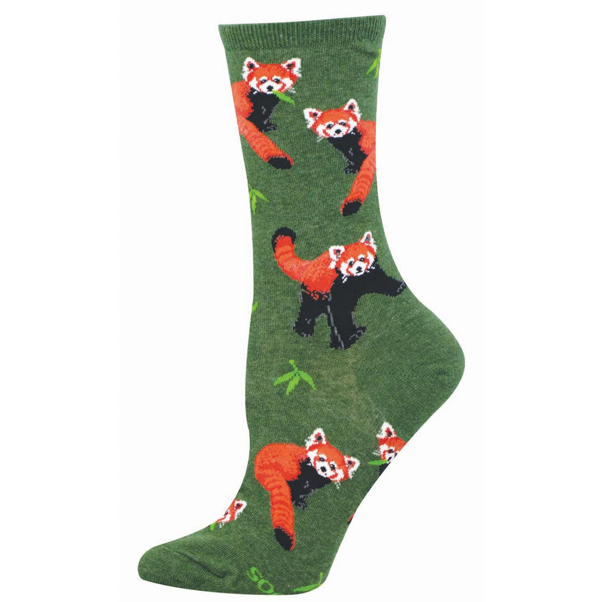 Green sock with red panda pattern