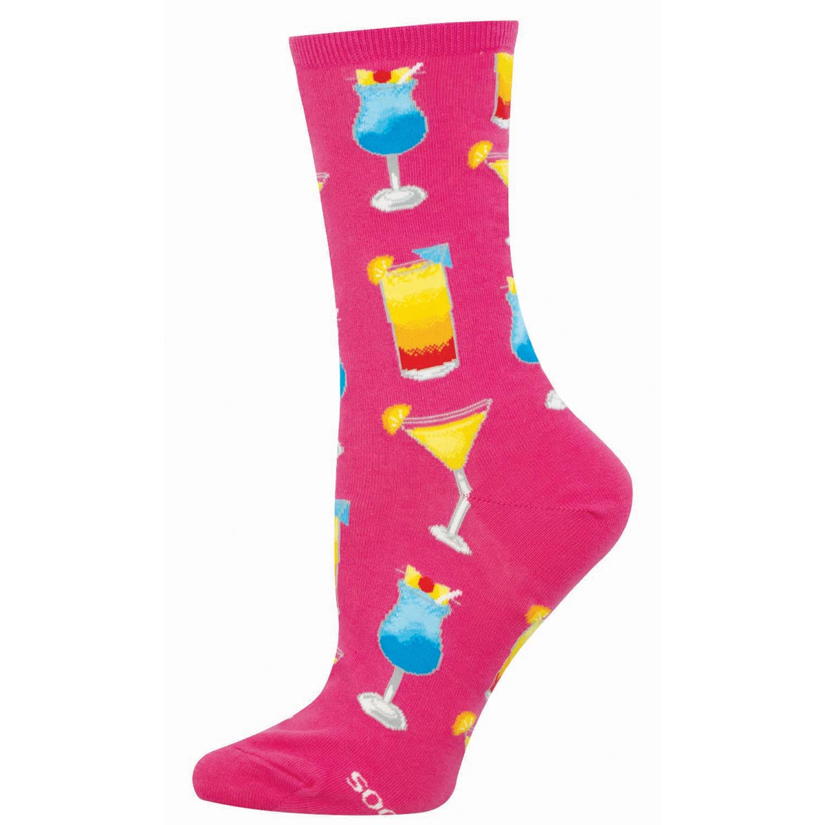 Pink sock with colorful cocktail illustrations