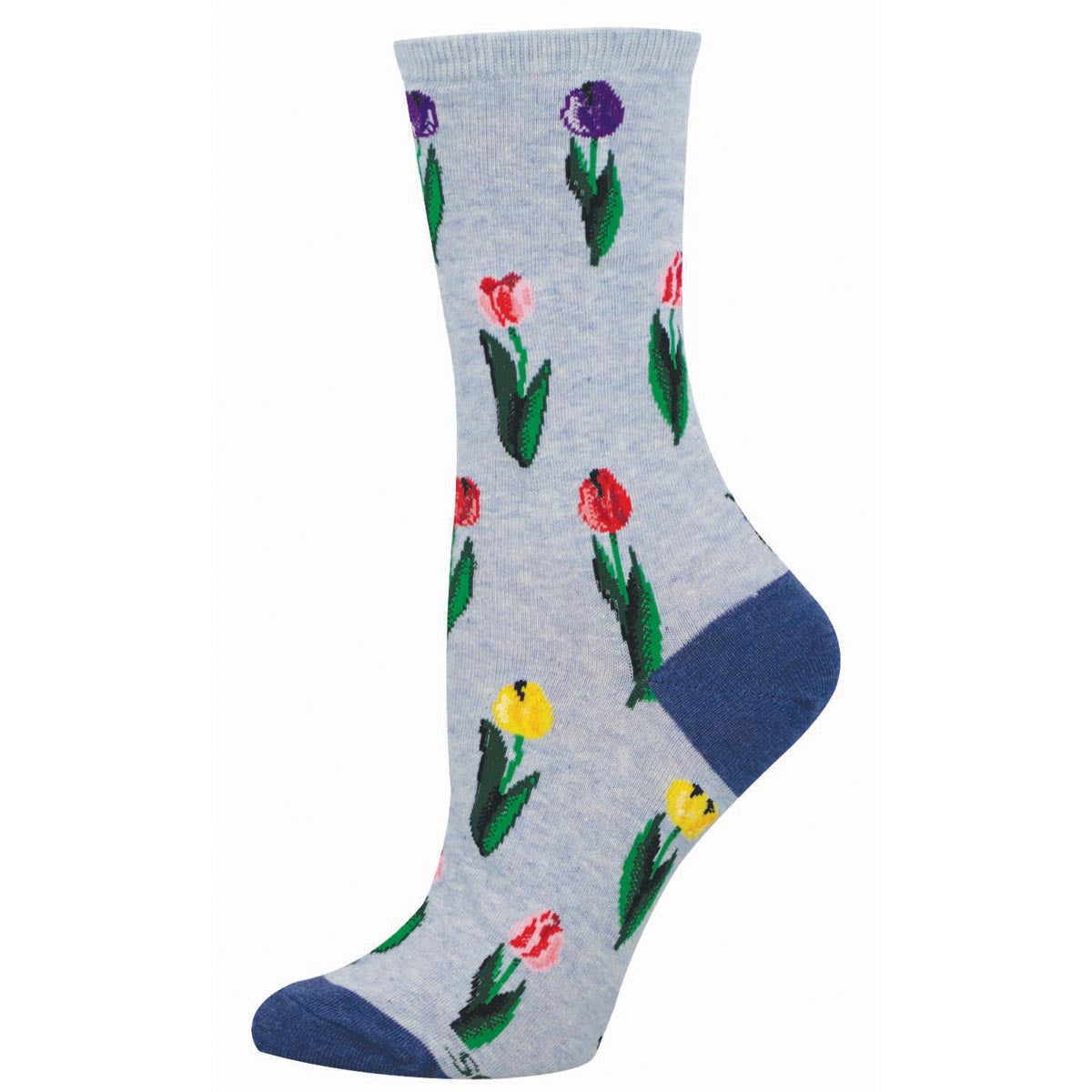 light blue sock with colorful poppy floral pattern