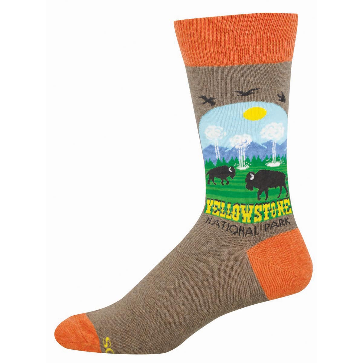 Sock with Yellowstone National Park design on a beige background