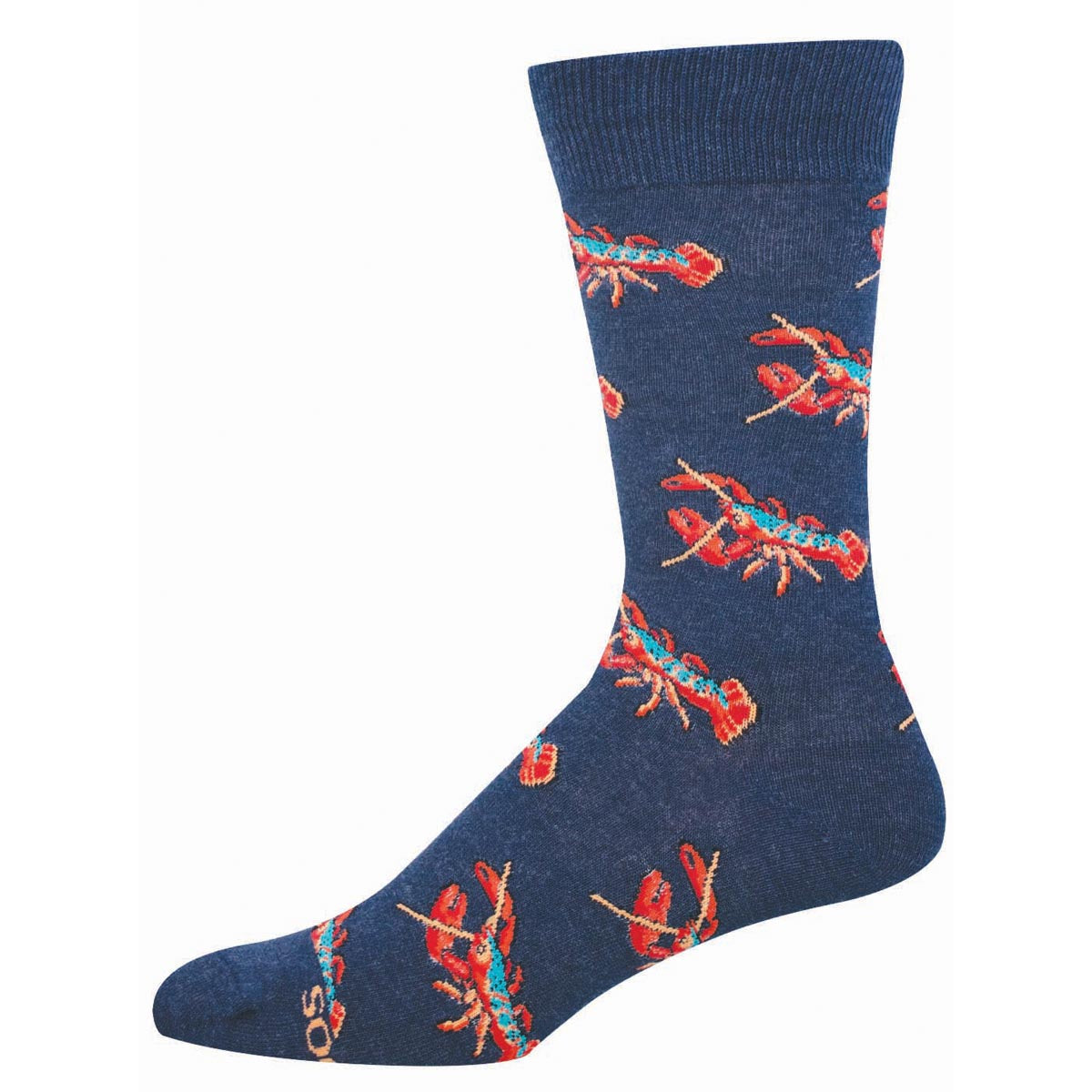 Blue sock with realistic red lobster pattern