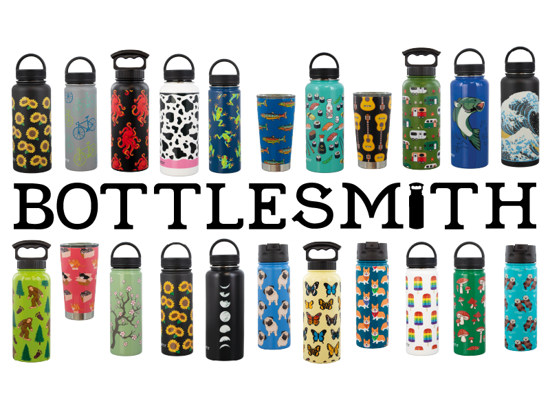 Bottlesmith logo surrounded by bottles