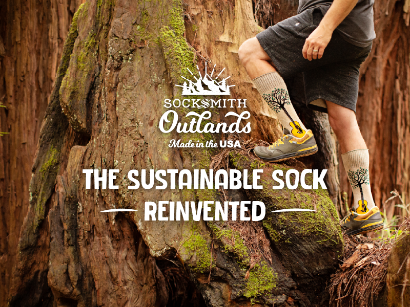 Outlands sustainable socks made in the USA being worn on a hike