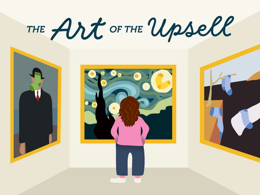 The Art of Upsell. Image of women browsing gallery of sock-themed art