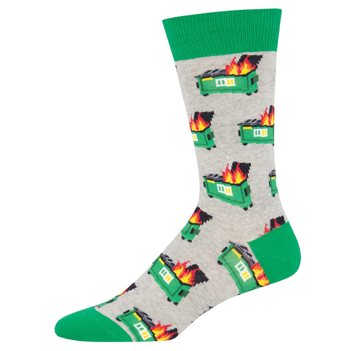 Men's Cotton Crew Socks - Dumpster Fire on Gray Background - Socksmith