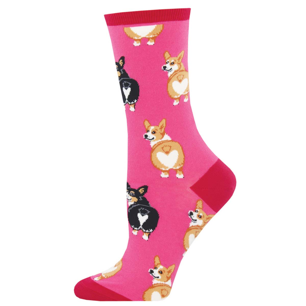 Women's Cotton Crew Socks - Cute Corgi Butts Design - Pink - Socksmith