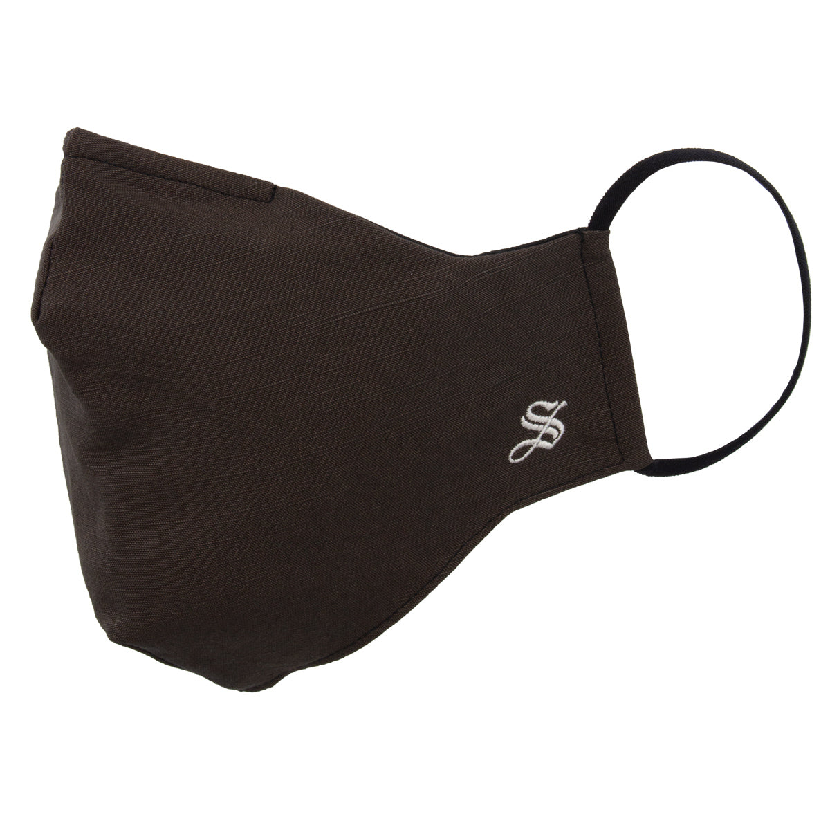 A solid black face mask with an adjustable loop behind the ear and a metal strip across the nose bridge.