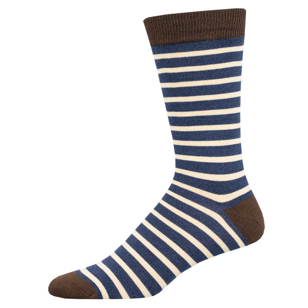 Men's Bamboo Crew Socks - Sailor Stripes - Navy and Ivory - Socksmith
