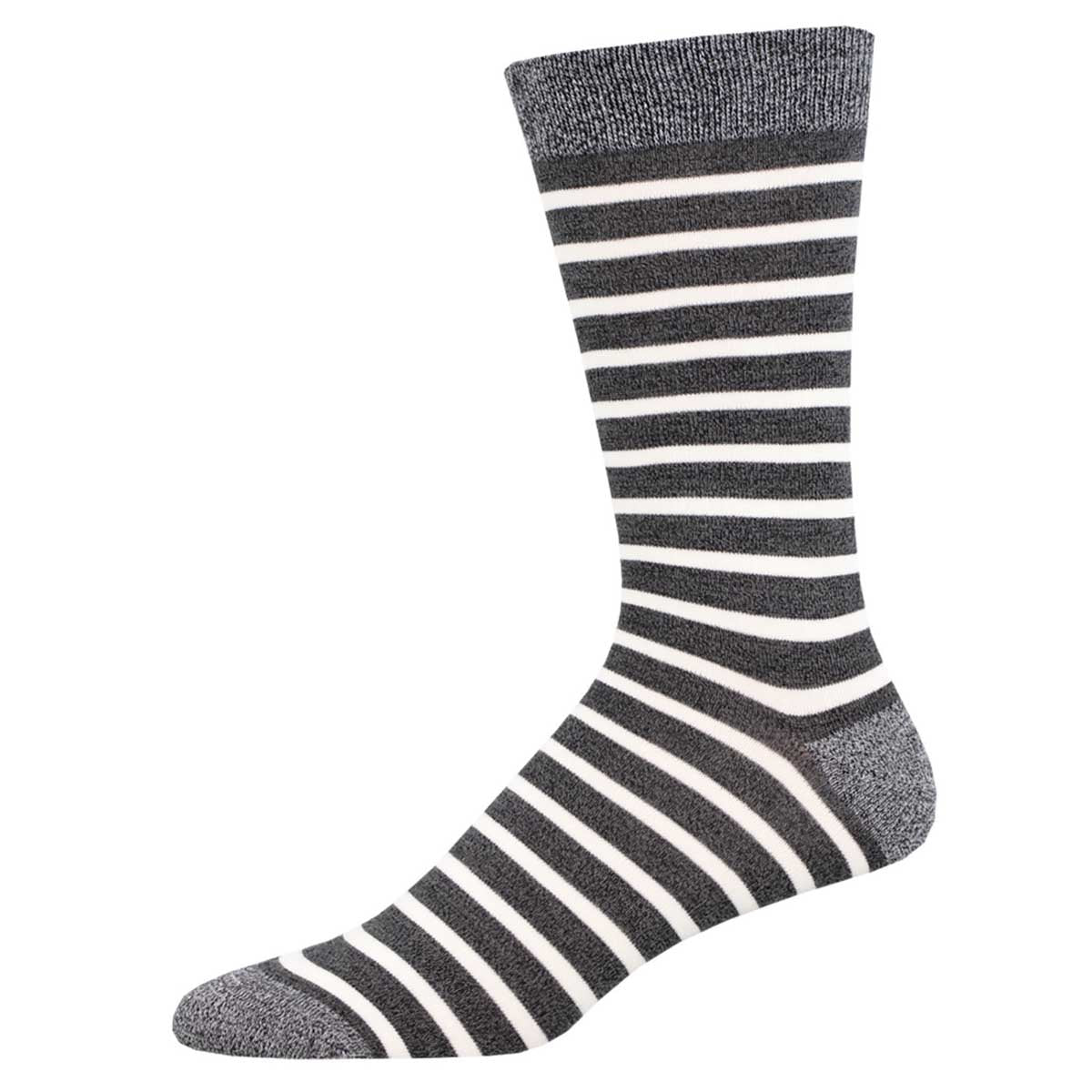 Men's Bamboo Crew Socks - Sailor Stripes - Charcoal and White - Socksmith