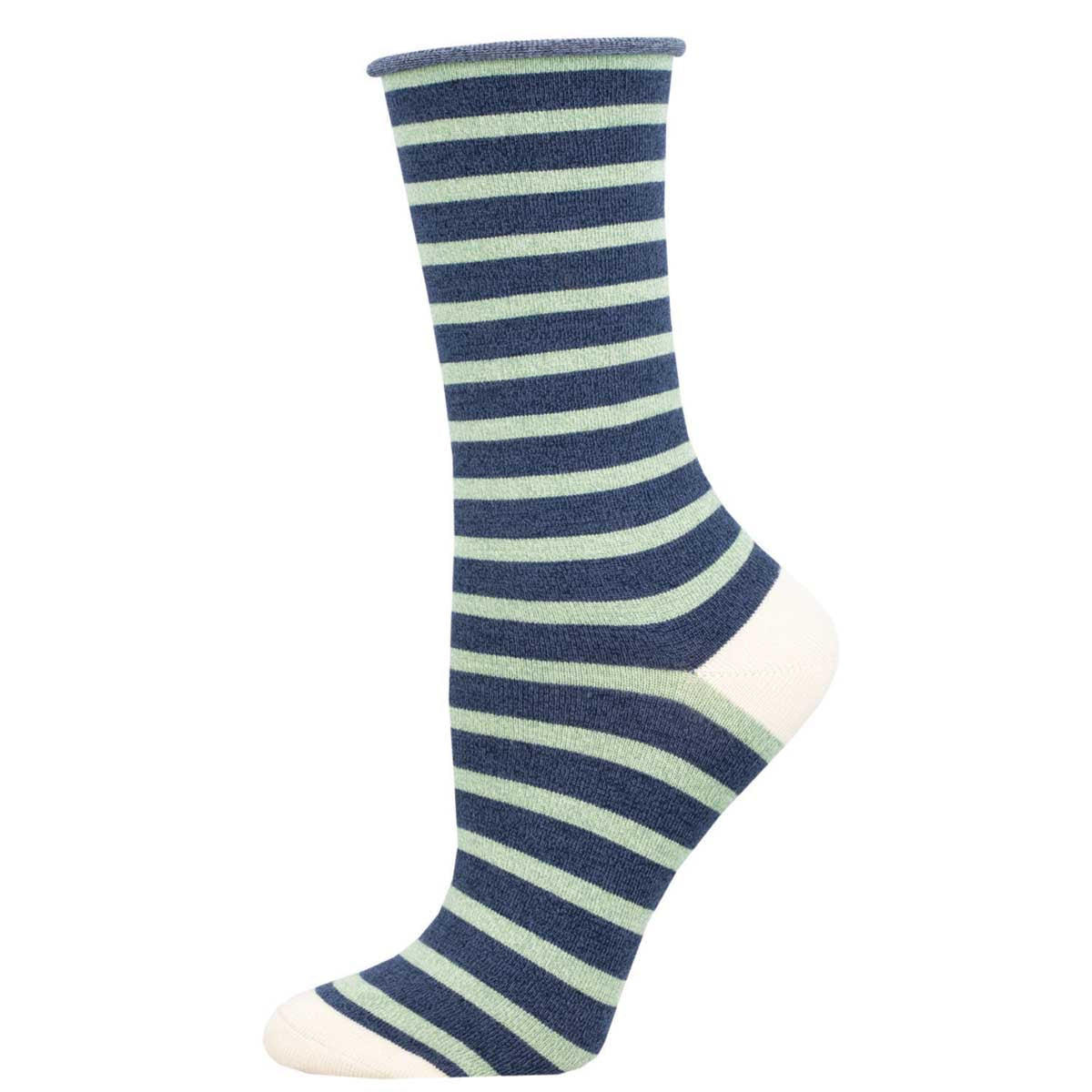 Striped sock with blue and green pattern