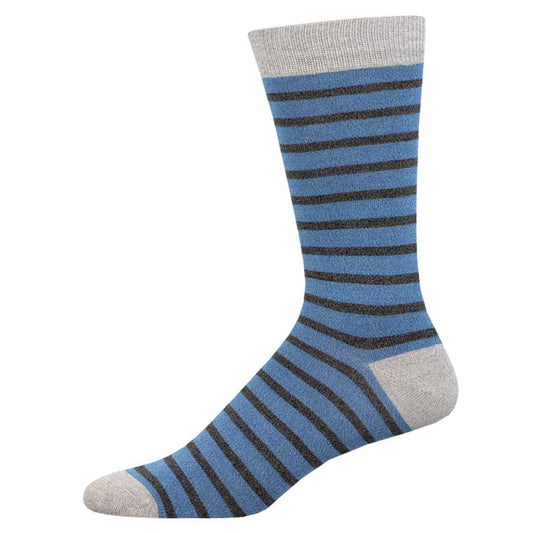 Men's Bamboo Crew Socks - Sailor Stripes - Blue and Gray - Socksmith