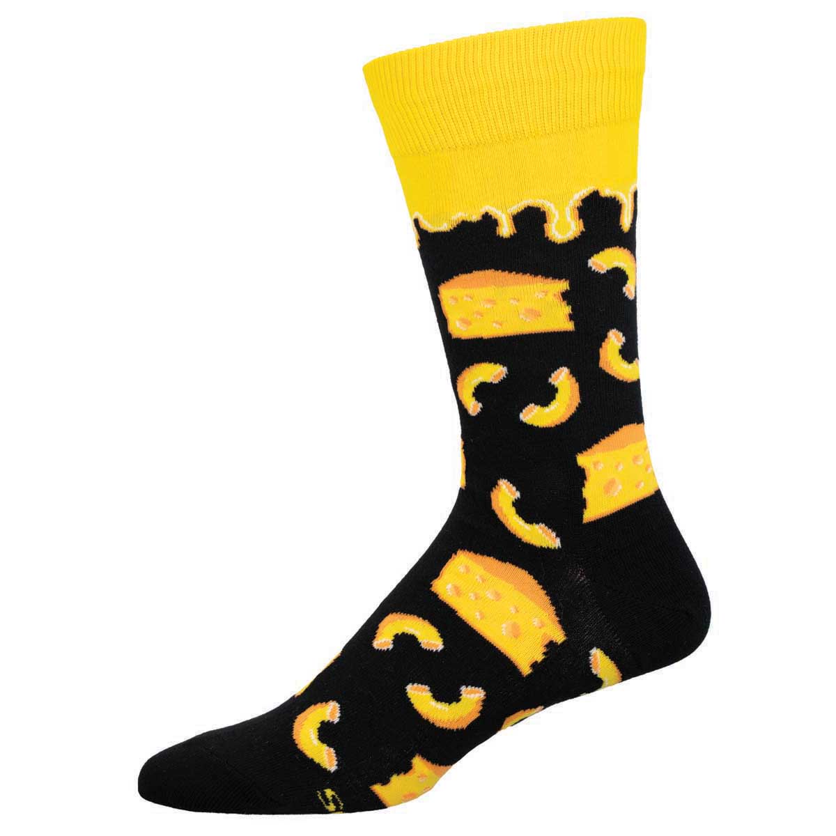 Men's Cotton Crew Socks - Cheese Design - Black and Yellow - Socksmith