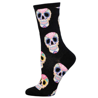 Black socks with colorful skull designs