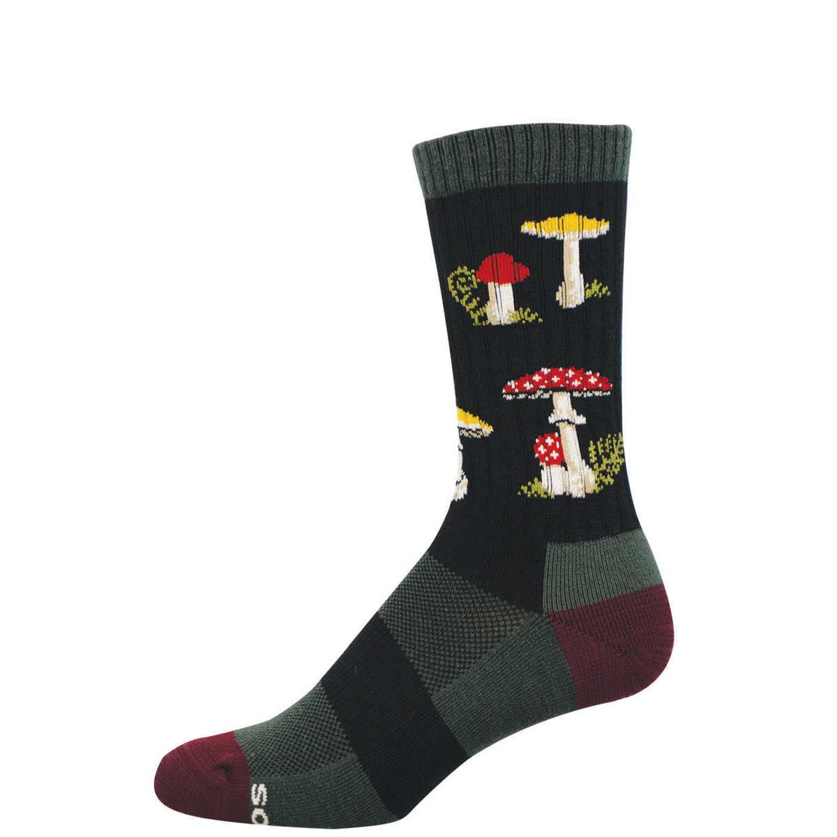 Sock with mushroom design on a black background