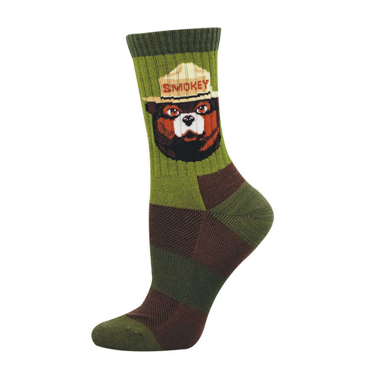 Merino Wool Sock with Smokey the Bear design on a green and brown background
