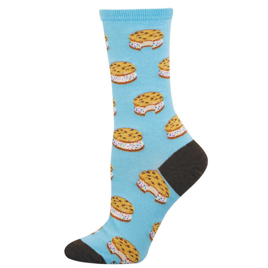 Women's Cotton Crew Socks - Ice Cream Sandwich Pattern - Blue - Socksmith