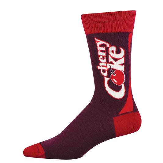 Maroon sock prominently displaying the 'Cherry Coke' logo up the calf of the sock 