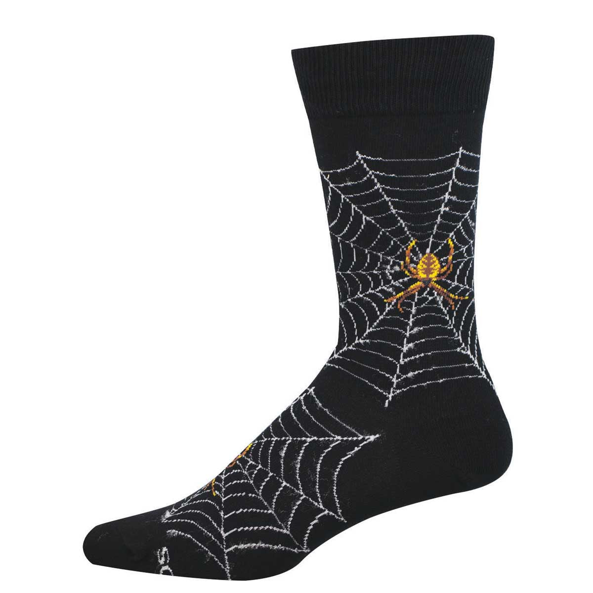 Black sock with spider web and spider design