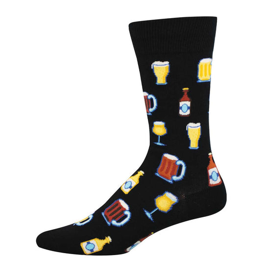 Black sock with colorful beer-themed pattern 