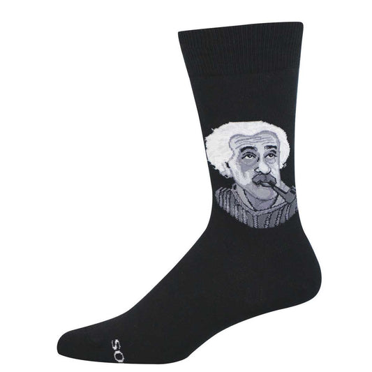 Men's Cotton Crew Socks - Einstein Smoking Pipe - Black - Socksmith