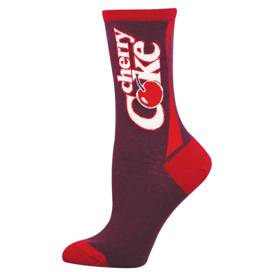 Women's Cotton Crew Socks - Cherry Coke Design - Maroon and Red - Socksmith