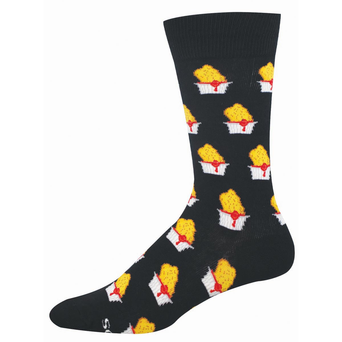 Black sock with chicken nuggets dipped in ketchup pattern