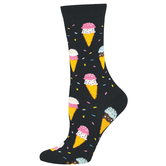 Black sock with ice cream cone pattern