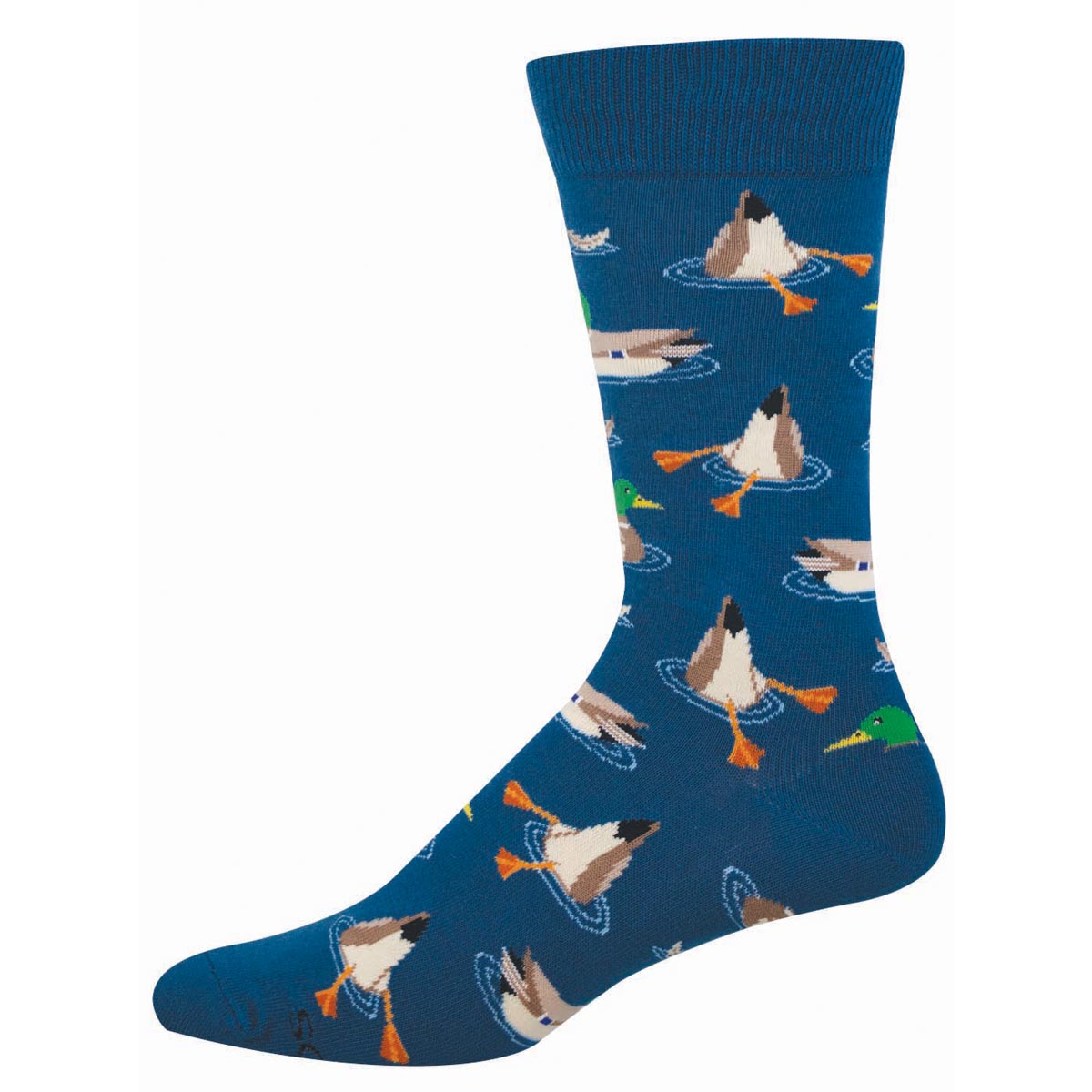 Blue sock with duck pattern