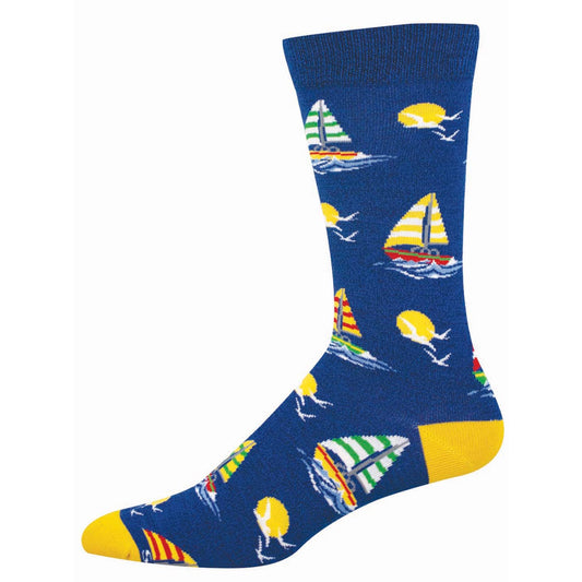 Blue sock with sailboat pattern