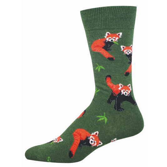 Green sock with red panda pattern
