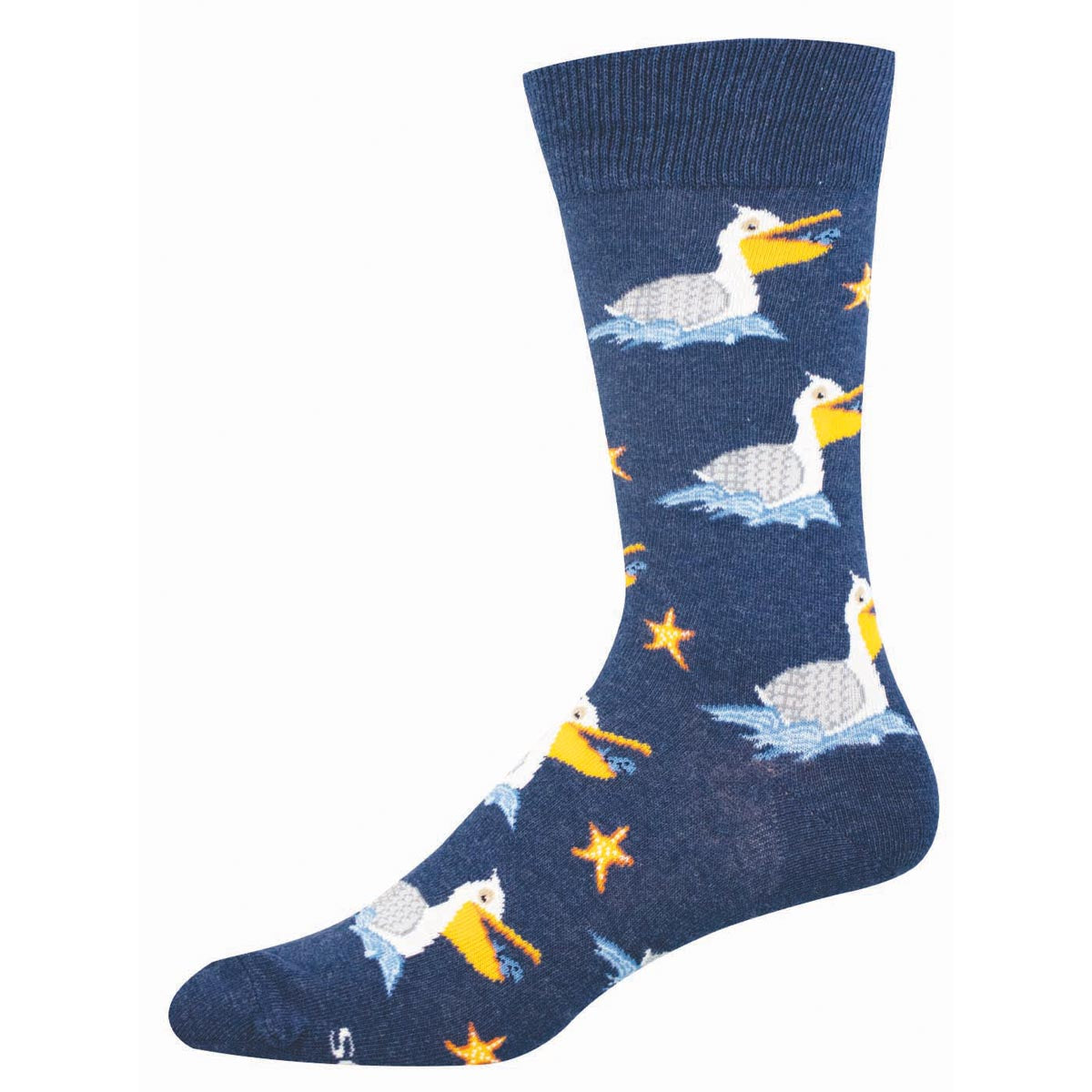 Navy sock with pelican and starfish pattern