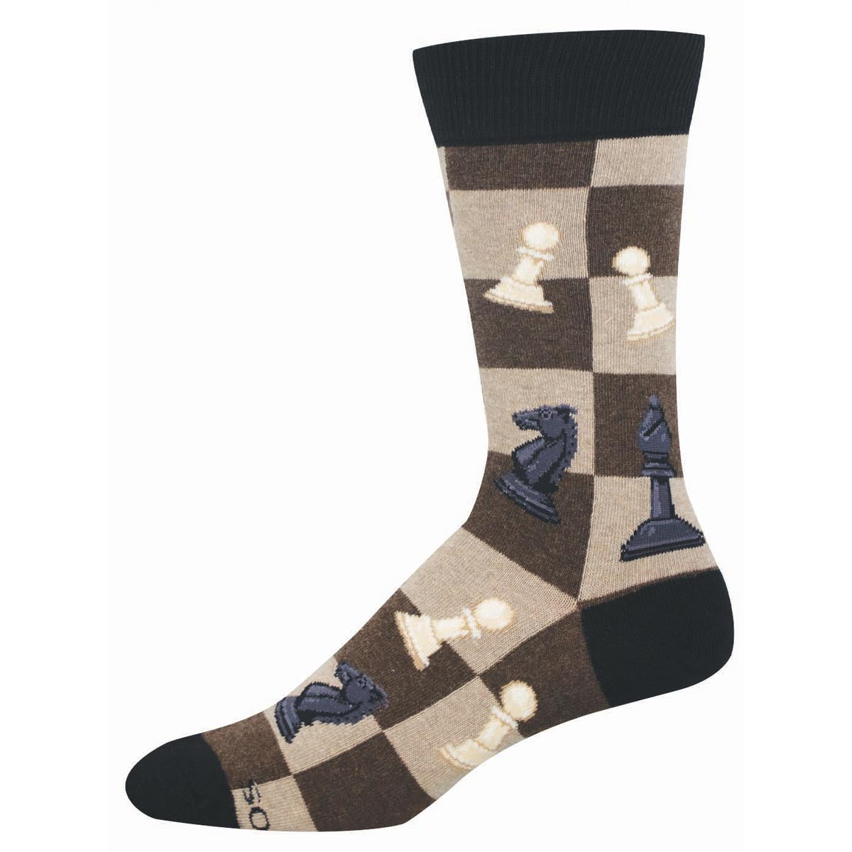 Socks with chess piece design on a checkered pattern