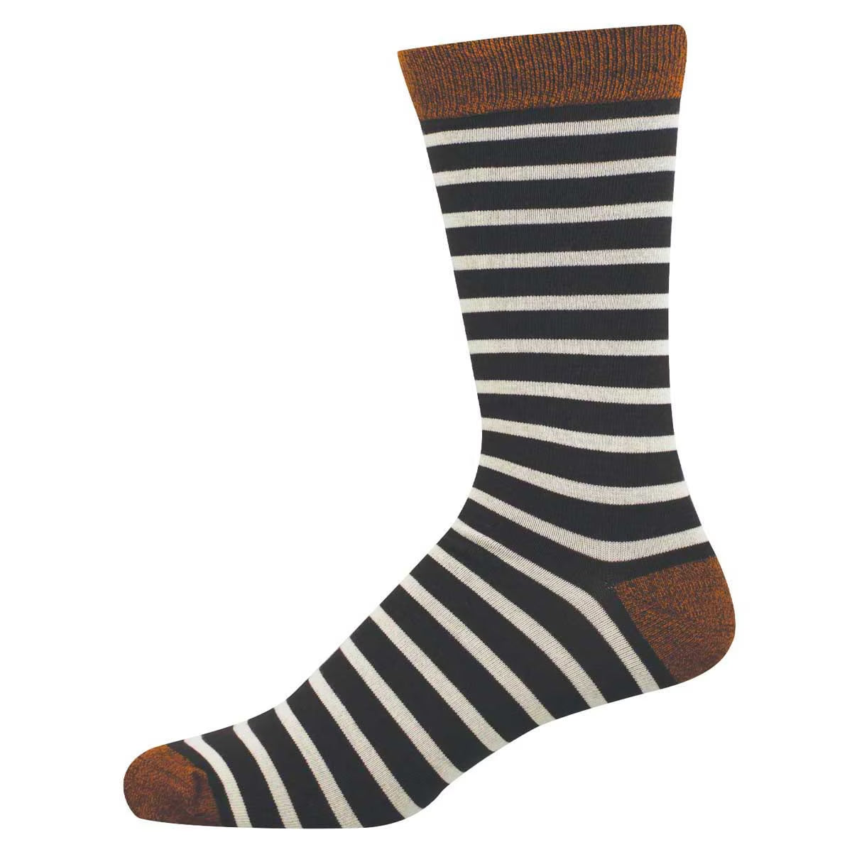 Men's Bamboo Crew Socks - Sailor Stripes - Brown Ivory - Socksmith