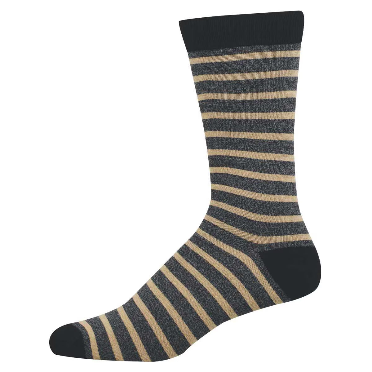 Men's Bamboo Crew Socks - Sailor Stripes - Charcoal Gold - Socksmith