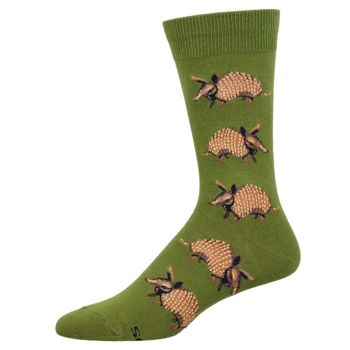 Men's Cotton Crew Socks - Armadillo Pattern - Green - Socksmith