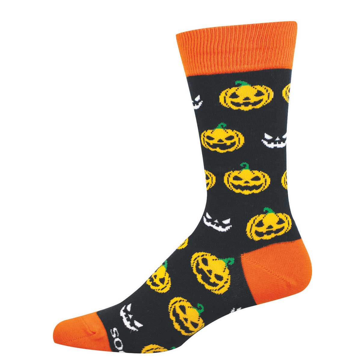Men's Halloween Cotton Crew Socks - Jack O' Lanterns Design with Evil Eyes - Black - Socksmith