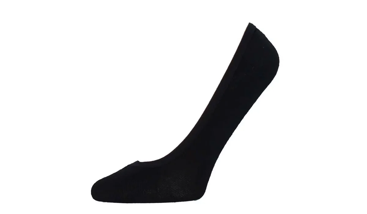 A single black no-show liner sock designed for women, displayed against a white background.