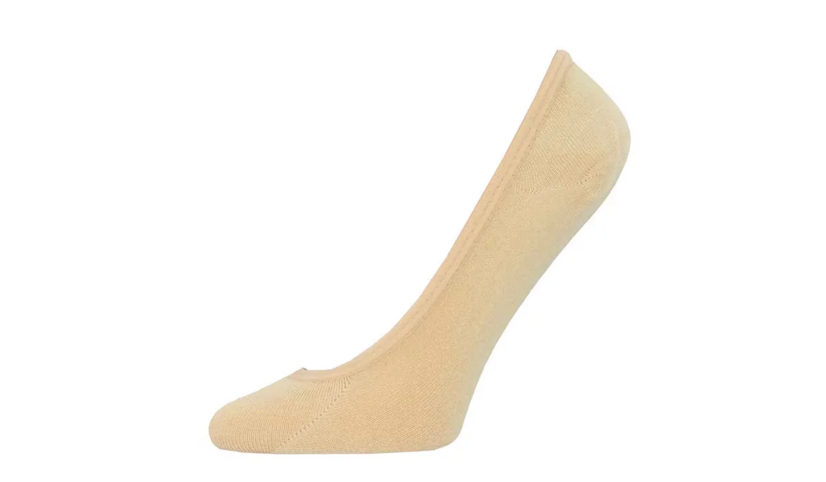A single beige no-show liner sock designed for women, displayed against a white background.