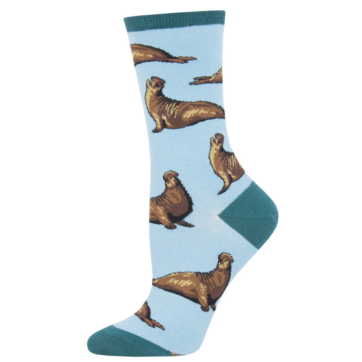 Women's Cotton Crew Socks - Seal Design - Sky Blue - Socksmith