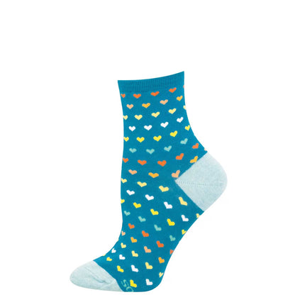 Blue sock with colorful heart pattern